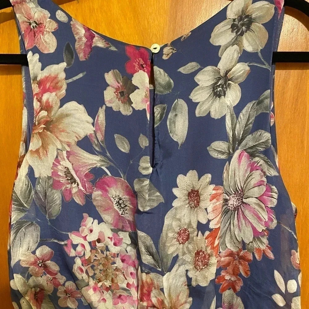 Laraq Silk Blend Denim Floral Maxi Dress Women’s Size Large - Picture 5 of 10